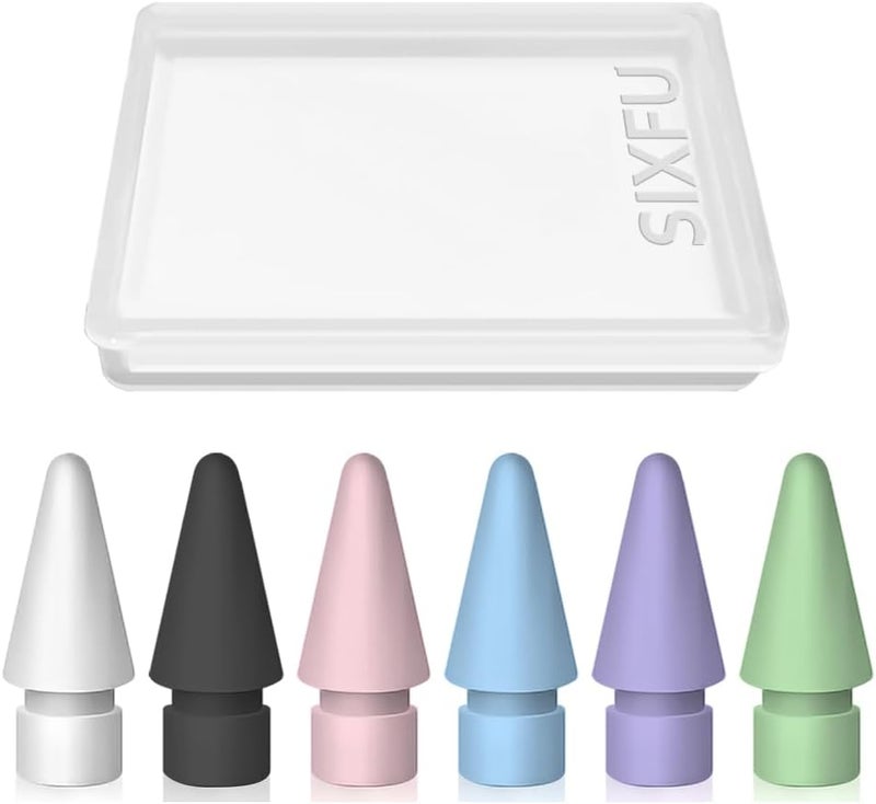 SIXFU 6 Color Tips for Apple Pencil tip, Apple Pen Tip Compatible with iPad Pencil Tip with Cover Case for Apple Pencil Pro/USB-C/ 1st Gen/ 2nd Generation iPencil(White,Black,Pink,Blue,Purple,Green) - Image 1